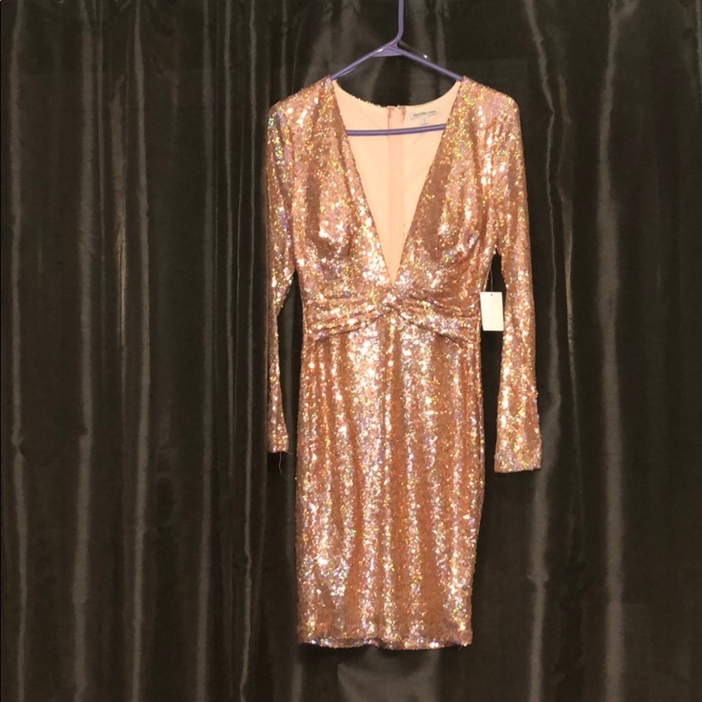 Holographic rose gold plunging dress